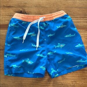 Chubbies Blue and Orange Shark Print Swim Shorts